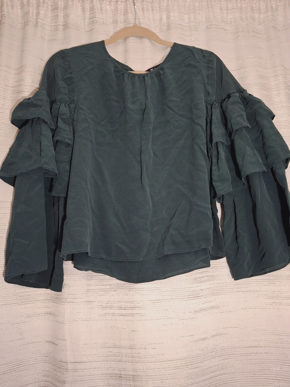 Madewell Green Ruffle Sleeve Silk Blouse XL
